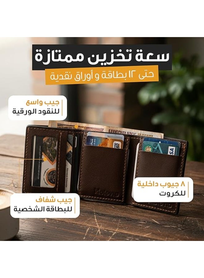 موتيفيا محفظة رجالي جلد طبيعي ثلاث طبقات محفظة جلد رجالي محفظة بطاقات ونقود رجالي مع 8 جيوب داخلية وجيب واسعة للنقود من Motevia - Image 3