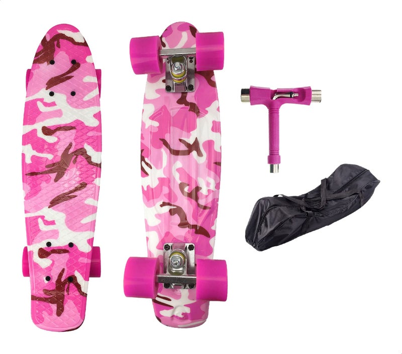 Pany 2206D Water Transfer Skateboard With PU Flash Wheels & Carry Bag & Tool - Caou Flage Pink