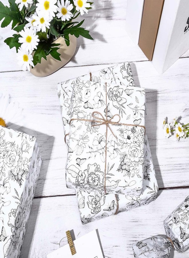 100 Sheets Vintage Floral Tissue Paper Botanical Gift Wrapping Tissue Bulk Black White Wildflower DIY Art Craft Paper for Spring Wedding Birthday Baby Shower, 13.7 x 19.6 Inch - Image 3