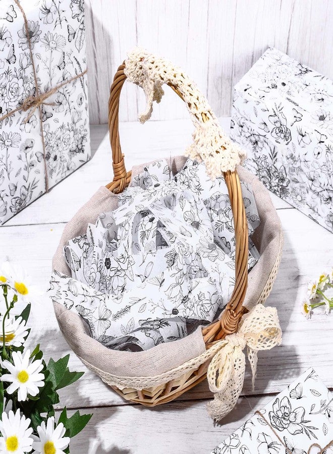100 Sheets Vintage Floral Tissue Paper Botanical Gift Wrapping Tissue Bulk Black White Wildflower DIY Art Craft Paper for Spring Wedding Birthday Baby Shower, 13.7 x 19.6 Inch - Image 4