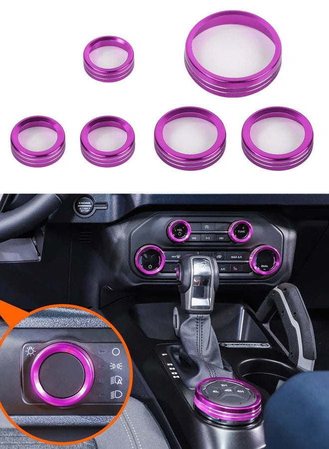 Savadicar CKT01 Billet Aluminum Control Knob Trim Sets, Headlight/4WD/HVAC Climate Control Knob Ring Bezels, Air Conditioner/Radio Switch Cover for 2021-2024 Ford Bronco, Interior Accessories, Purple - Image 1