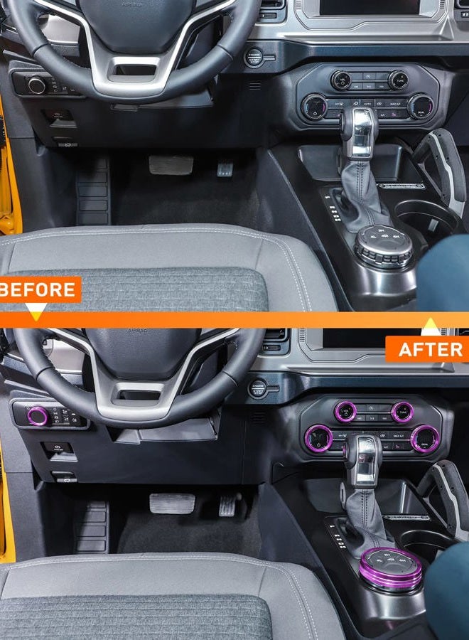 Savadicar CKT01 Billet Aluminum Control Knob Trim Sets, Headlight/4WD/HVAC Climate Control Knob Ring Bezels, Air Conditioner/Radio Switch Cover for 2021-2024 Ford Bronco, Interior Accessories, Purple - Image 4