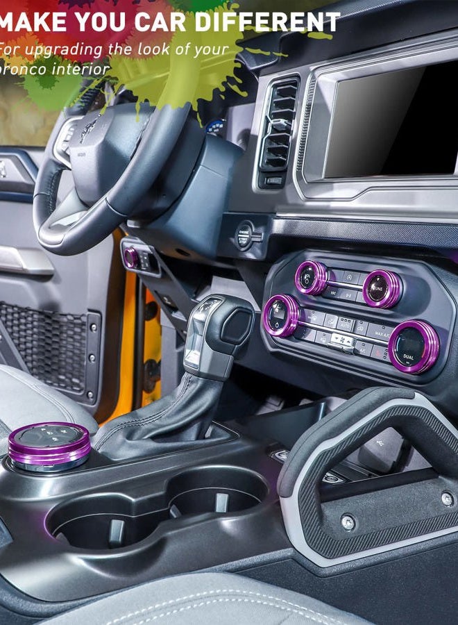 Savadicar CKT01 Billet Aluminum Control Knob Trim Sets, Headlight/4WD/HVAC Climate Control Knob Ring Bezels, Air Conditioner/Radio Switch Cover for 2021-2024 Ford Bronco, Interior Accessories, Purple - Image 2