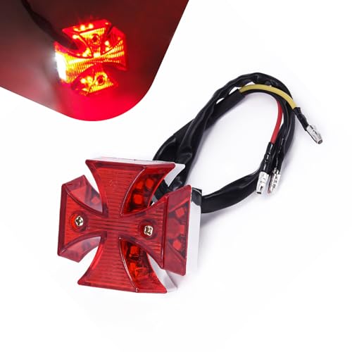 Dogary LED Rear Tail Brake Light Cross High Brightness Modified Tail Light for License Plate Brake Turn Signal Lamp Waterproof Housing Integrated Running Lamp Universal for Most Motorcycle Red - Image 1