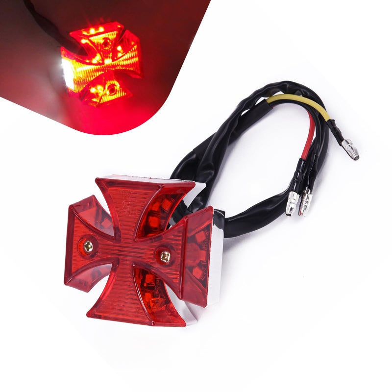 Dogary LED Rear Tail Brake Light Cross High Brightness Modified Tail Light for License Plate Brake Turn Signal Lamp Waterproof Housing Integrated Running Lamp Universal for Most Motorcycle Red - Image 3