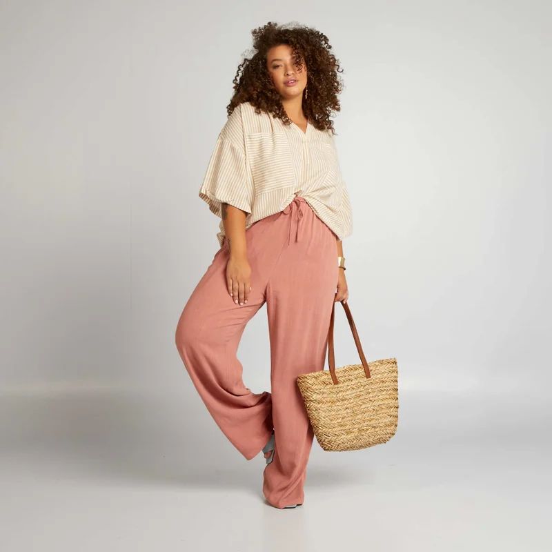 Kiabi Wide-Leg Trousers With Elasticated Waist Pink