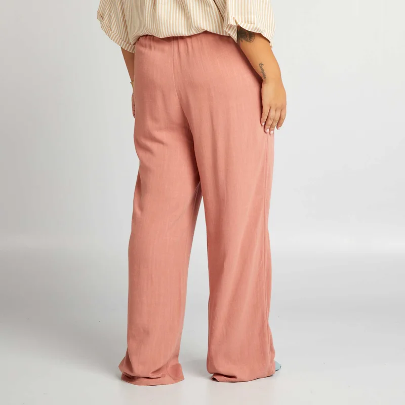 Kiabi Wide-Leg Trousers With Elasticated Waist Pink