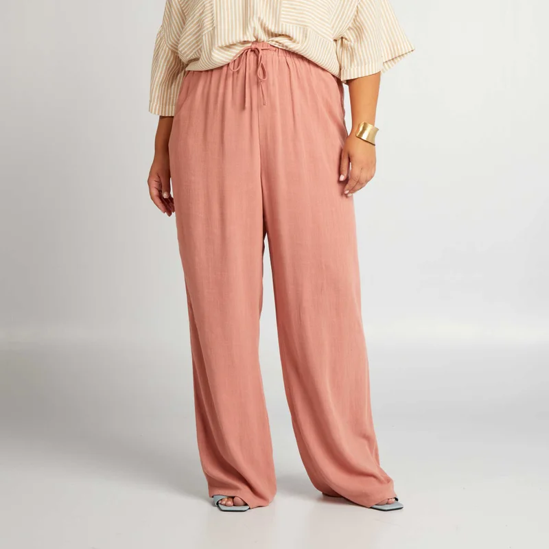 Kiabi Wide-Leg Trousers With Elasticated Waist Pink