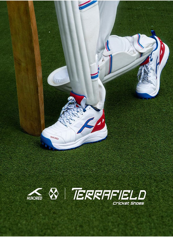 Hundred TerraField Cricket Shoes | TerraSpike Rubber Studs | Embedded Support Plate for Stability | Lightweight & Durable | Ideal for Turf, Ground & Hard Surfaces (White/Blue/Red ; UK 7) - pzsku/ZC2DA7A1DB46AF7070CC4Z/45/_/1726728147/cdc58dd1-0af7-437f-812e-9a8d9ebeaa57