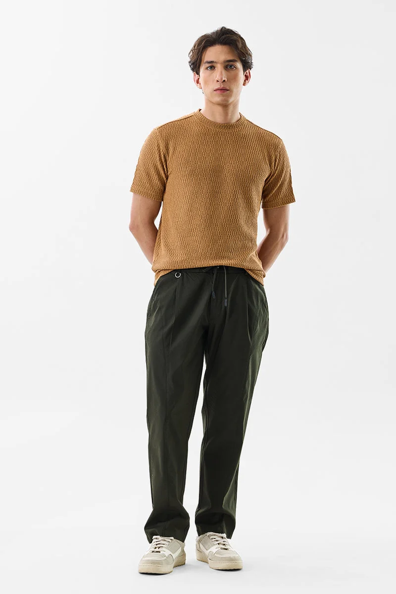 SNITCH Dark Green Solid Slim Fit Casual Trousers