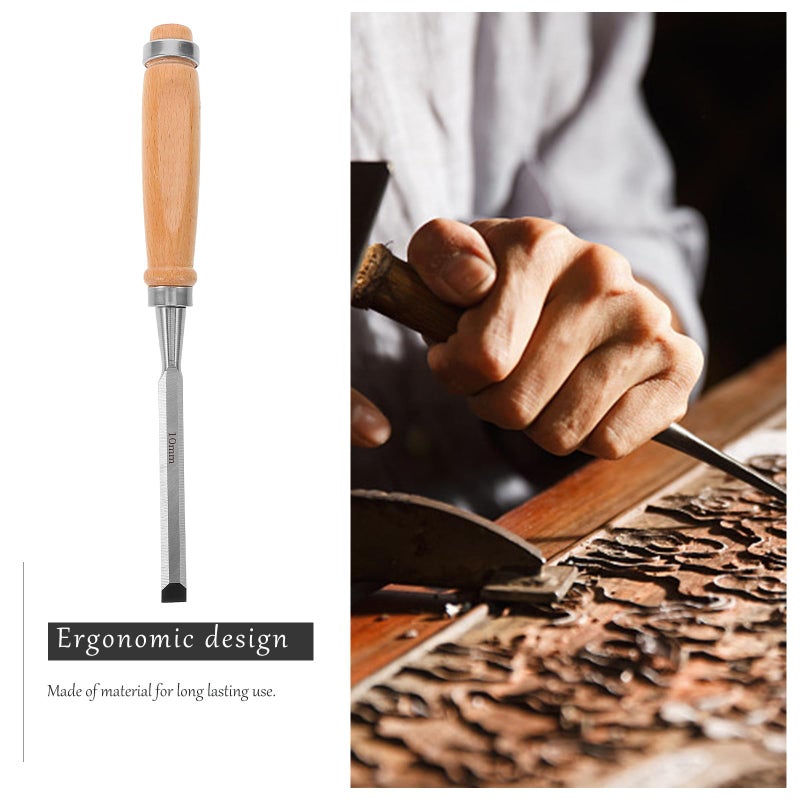 Manual Woodworking Chisel 10mm Flat Tip Carpenter Tool for Wood Carving DIY Craft - Image 4