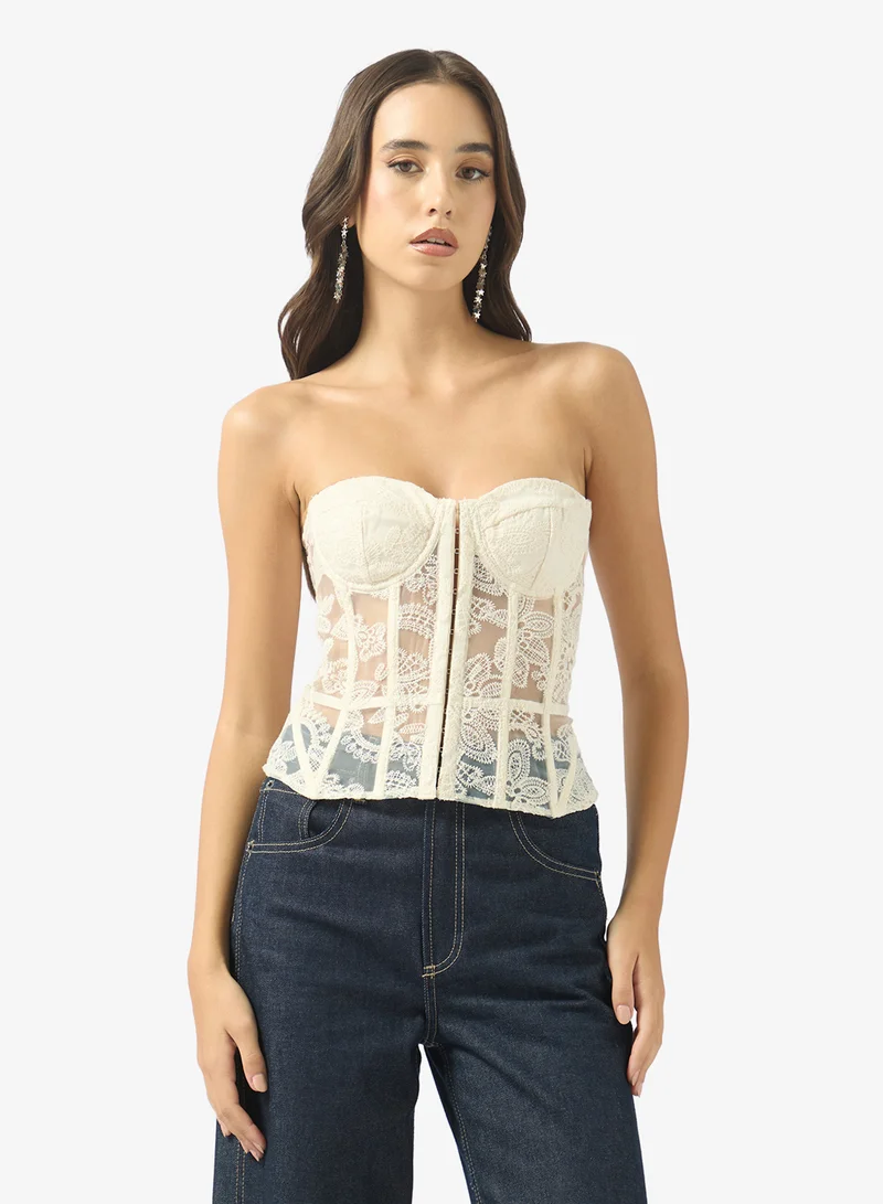 Ginger Lace Detail Corset with Hook Closure
