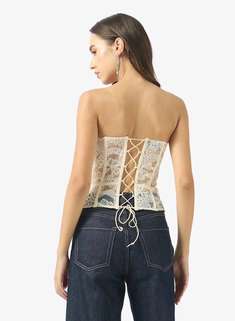 Ginger Lace Detail Corset with Hook Closure