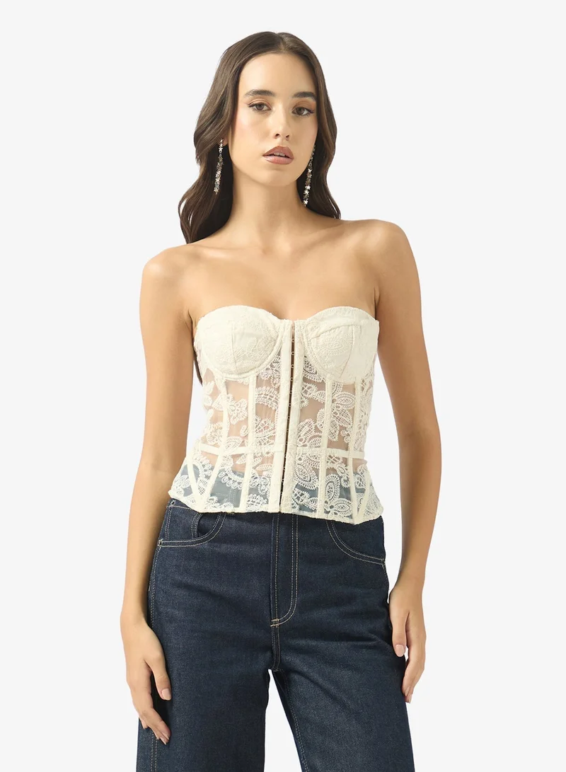 Ginger Lace Detail Corset with Hook Closure