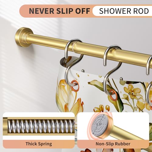 Emlaoe Gold Shower Curtain Rod 34-82 Inches(2.8-6.8ft) Never Rust Adjustable Shower Rod Spring Tension Non Slip No Drilling Shower Rods for Bathroom Garland Window - Image 2