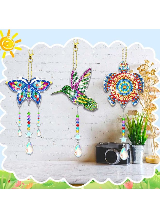 JeCuiK 6 Pcs Diamond Painting Suncatchers Double Sided Diamond Art Suncatcher Mandala 5D DIY Diamond Painting Wind Chimes Paint by Number Diamond Art Kits for Adults Hanging Ornaments - Image 3