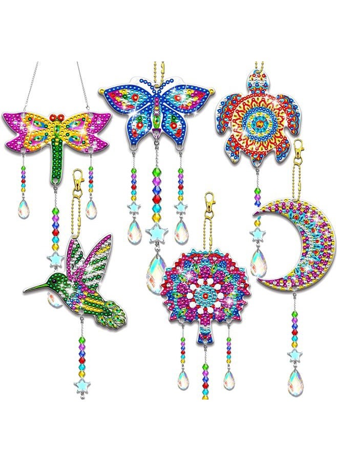 JeCuiK 6 Pcs Diamond Painting Suncatchers Double Sided Diamond Art Suncatcher Mandala 5D DIY Diamond Painting Wind Chimes Paint by Number Diamond Art Kits for Adults Hanging Ornaments - Image 1