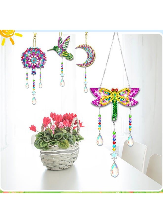 JeCuiK 6 Pcs Diamond Painting Suncatchers Double Sided Diamond Art Suncatcher Mandala 5D DIY Diamond Painting Wind Chimes Paint by Number Diamond Art Kits for Adults Hanging Ornaments - Image 2
