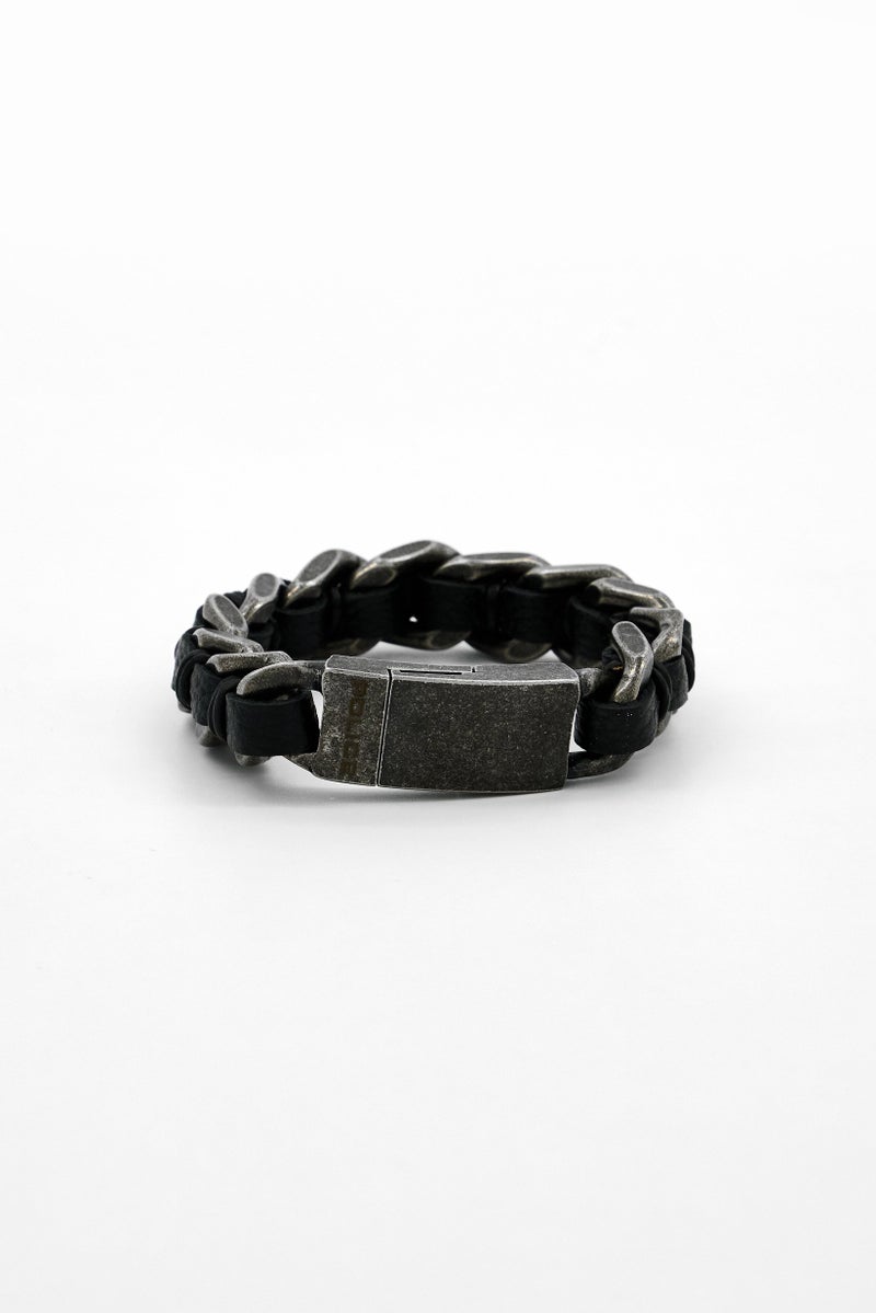 POLICE Men Fashionable Leather Shock Chain Bracelet, Black  - Image 3