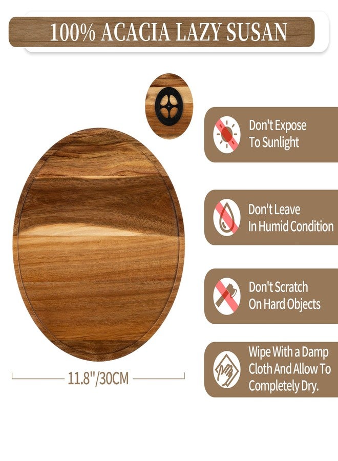 Hanobe Wood Tray Lazy Susan: Round Acacia Wooden Turntable Decorative Coffee Table Trays for Kitchen Counter Centerpiece Organizer Decor for Cabinet - Image 5