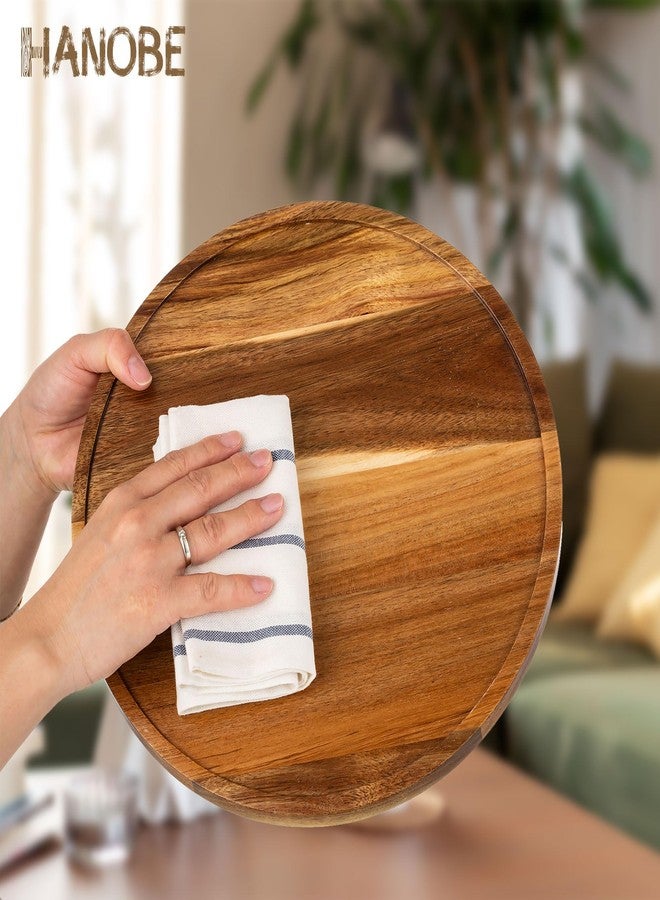 Hanobe Wood Tray Lazy Susan: Round Acacia Wooden Turntable Decorative Coffee Table Trays for Kitchen Counter Centerpiece Organizer Decor for Cabinet - Image 4