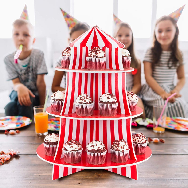 Super Z Outlet 3 Tier Cupcake Foam Stand with Circus Carnival Tent Design for Desserts, Birthdays, Decorations - Image 3