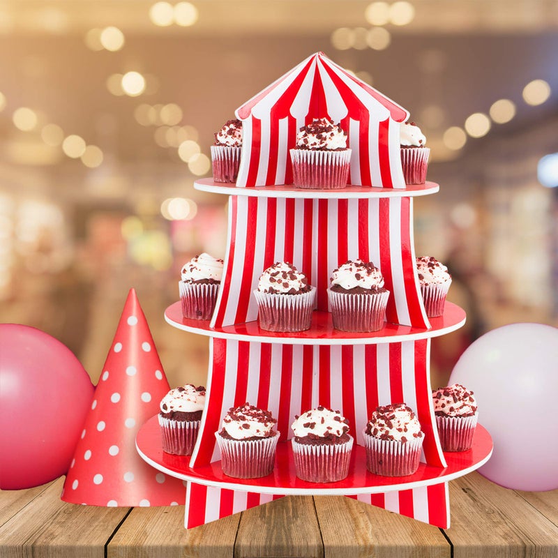 Super Z Outlet 3 Tier Cupcake Foam Stand with Circus Carnival Tent Design for Desserts, Birthdays, Decorations - Image 4