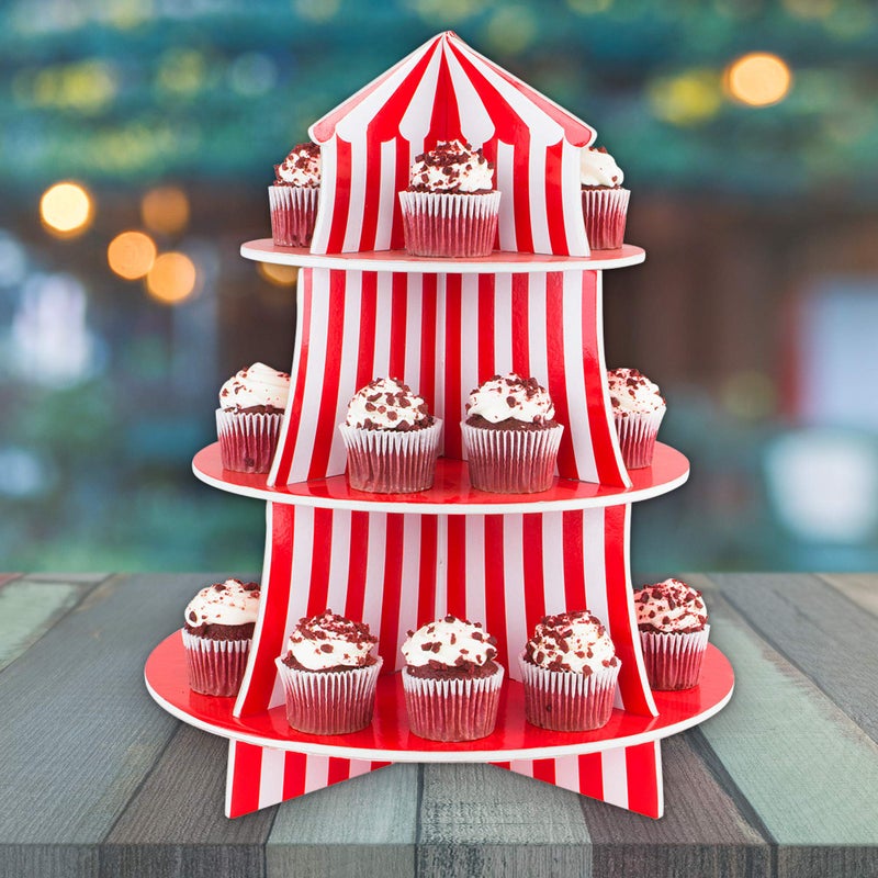 Super Z Outlet 3 Tier Cupcake Foam Stand with Circus Carnival Tent Design for Desserts, Birthdays, Decorations - Image 5