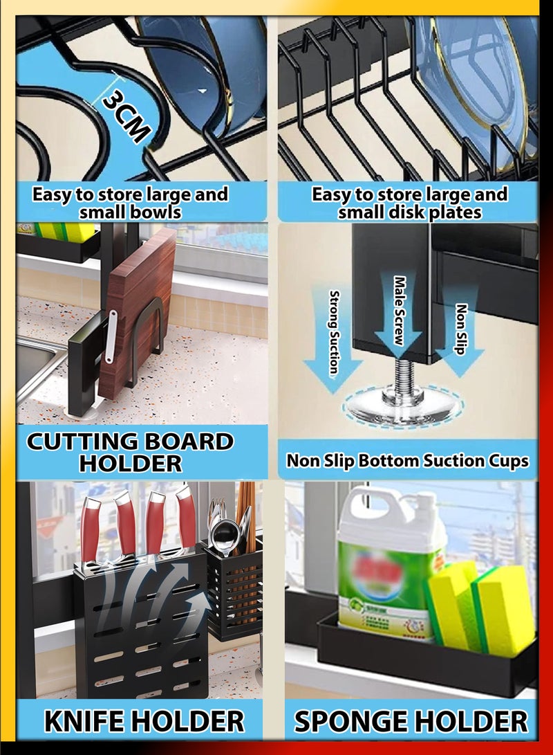 دي بلو حامل تجفيف الأطباق من طبقتين مزدوجتين فوق الحوض ، منظم تجفيف ، رف تخزين مع باب مقاوم للغبار ، منظم تخزين لأدوات المائدة والمطبخ - Image 2