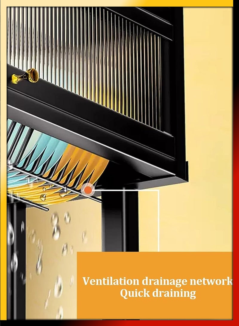 دي بلو حامل تجفيف الأطباق من طبقتين مزدوجتين فوق الحوض ، منظم تجفيف ، رف تخزين مع باب مقاوم للغبار ، منظم تخزين لأدوات المائدة والمطبخ - Image 4