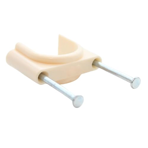 NEW WARE® 20 mm PVC U-Shaped Pipe Clamps with Flat Nail | Ivory Wire & Tube Holder | Durable Pipe Clip (Pack of 25) - Image 1