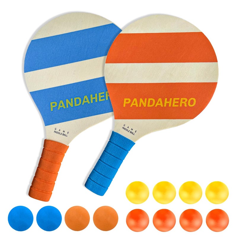 Pandahero Beach Paddle Ball Set 2 Wooden Rackets with 8 Waterproof Balls 4 Mini Hockey Balls Outdoor Matkot Game for Adults Beach Poolside Backyard Fun - Image 2