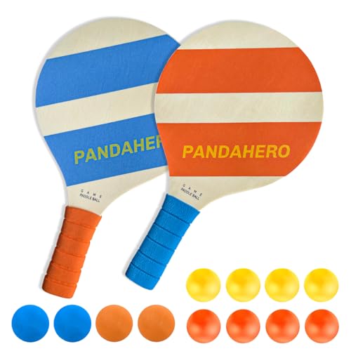 Pandahero Beach Paddle Ball Set 2 Wooden Rackets with 8 Waterproof Balls 4 Mini Hockey Balls Outdoor Matkot Game for Adults Beach Poolside Backyard Fun - Image 1