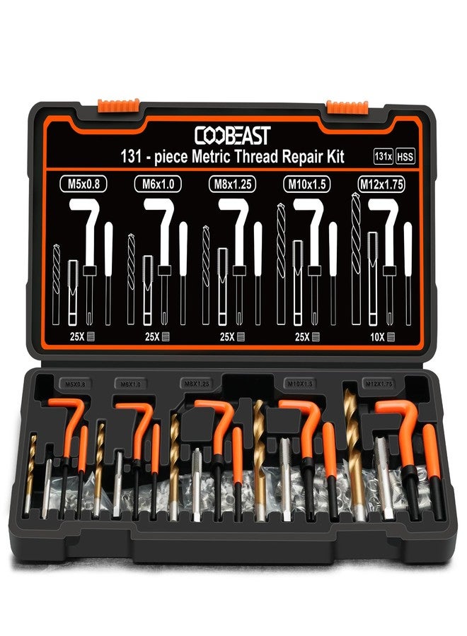 coobeast 131PCS Thread Repair Kit, Metric Helicoil Repair Kit with HSS Drill Bits, 304 Stainless Steel Thread Insert & Rethreading Tool Set in M5 M6 M8 M10 M12 for Automotive Engine Spark Plug Repair - Image 1