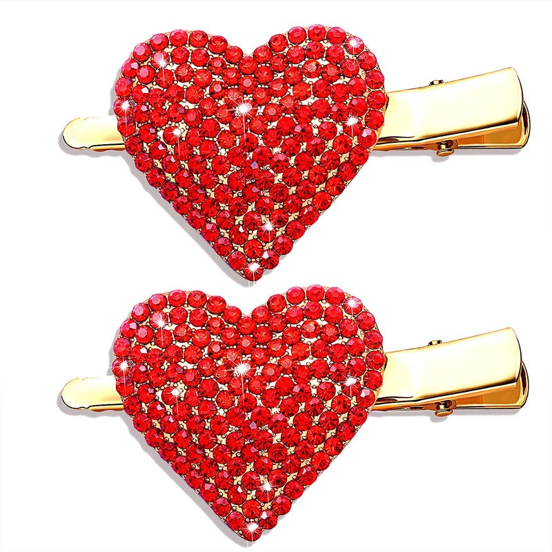 NVENF Valentines Day Heart Hair Clips for Women Rhinestone Glitter Enamel Heart Hairpins Sweet Lovely Heart Hair Barrettes Styling Hair Accessory Party Gifts Full Rinestone Heart