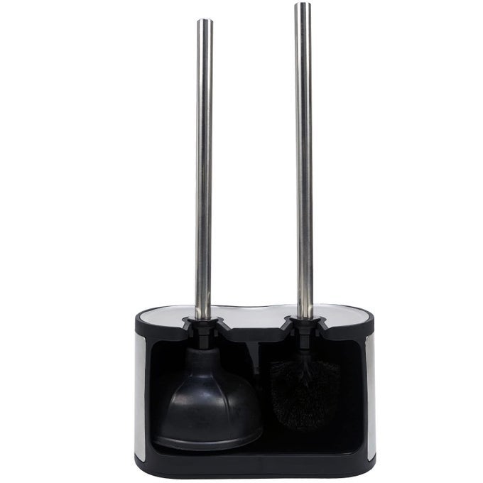 STAINLESS STEEL TOILET BOWL BRUSH WITH HOLDER AND PLUNGER SET FREESTANDING CANISTER FOR BATHROOM 2 IN 1 HIDEAWAY HOLDER HEAVY DUTY UNCLOGGER PLUNGER
