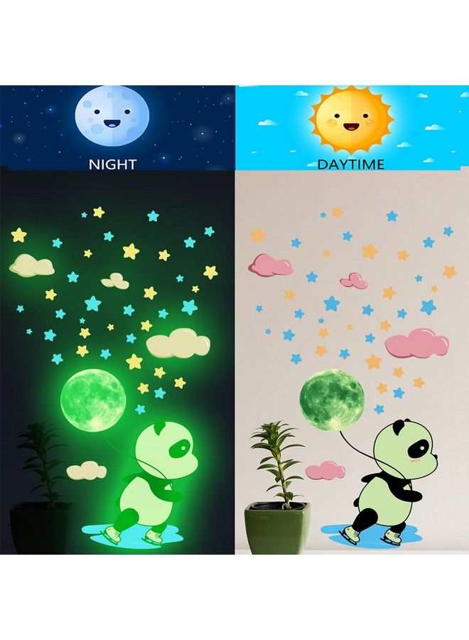 Kiddale Glow In The Dark Panda Wall Stickers38 Pcs Fluorescence Animal Star Moon Cloud Decals Girls Baby Kids Bedroom Nursery Classroom Luminous Wall Decorations - Image 3