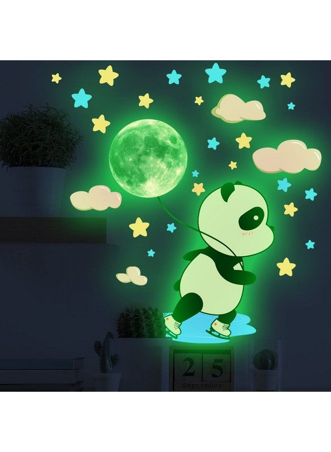 Kiddale Glow In The Dark Panda Wall Stickers38 Pcs Fluorescence Animal Star Moon Cloud Decals Girls Baby Kids Bedroom Nursery Classroom Luminous Wall Decorations - Image 2