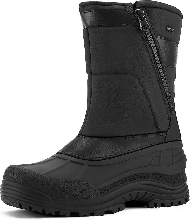 mysoft Men's Winter Snow Boots Mid Calf Waterproof Insulated Fur Lined Warm Anti-Slip Zip Boot - Image 1