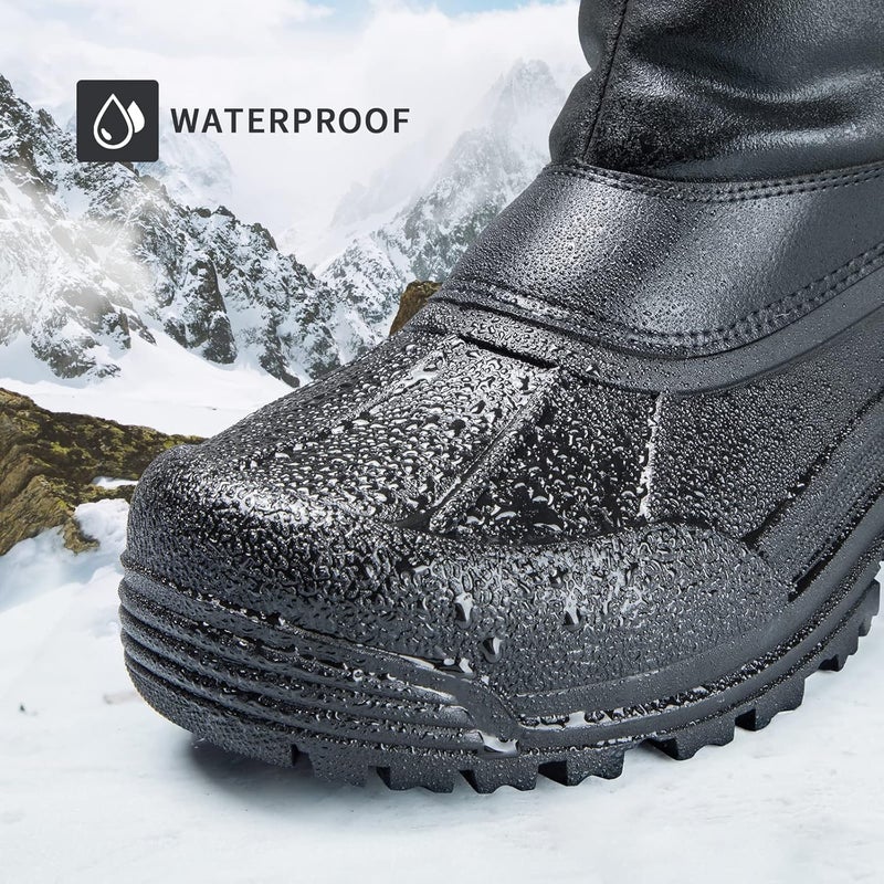 mysoft Men's Winter Snow Boots Mid Calf Waterproof Insulated Fur Lined Warm Anti-Slip Zip Boot - Image 2