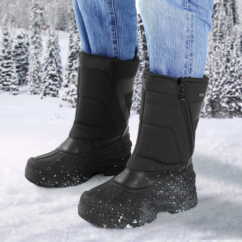 mysoft Men's Winter Snow Boots Mid Calf Waterproof Insulated Fur Lined Warm Anti-Slip Zip Boot - Image 5