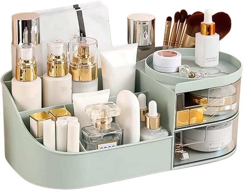 MEGHARSH Makeup Desk Cosmetic Storage Box Organizer with Drawers for Dressing Table,Bathroom Counter, Elegant Vanity Holder for Brushes, Eyeshadow, Lotions, Lipstick (White) - Image 1