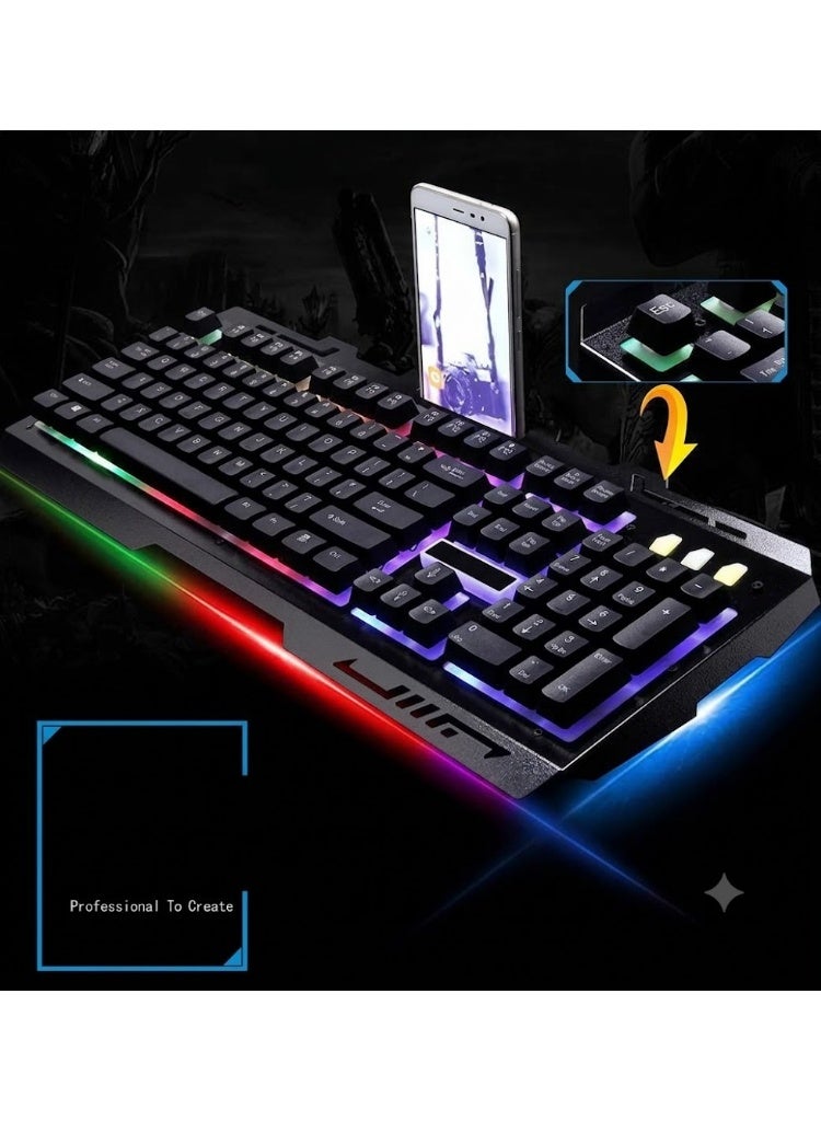 Gaming Keyboard and Mouse Combo, 104-Key LED Backlit Keyboard with Gaming Mouse and Phone Holder, Compatible with PC and Laptop - Image 4