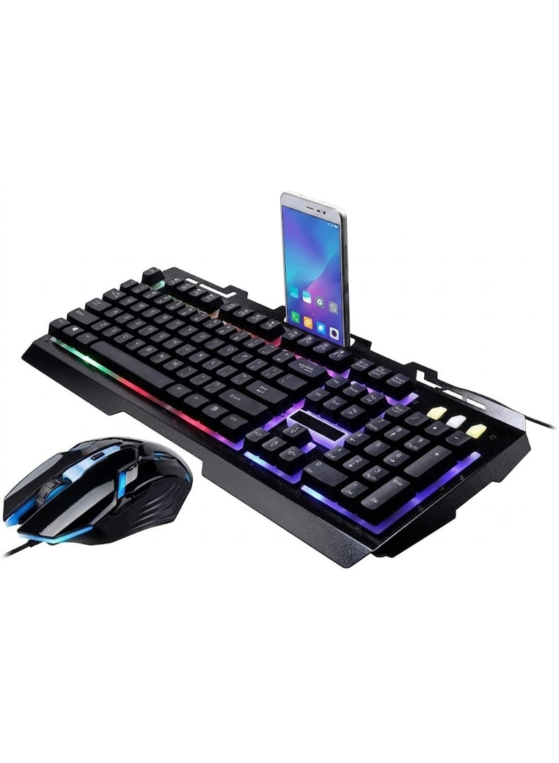 Gaming Keyboard and Mouse Combo, 104-Key LED Backlit Keyboard with Gaming Mouse and Phone Holder, Compatible with PC and Laptop - Image 1