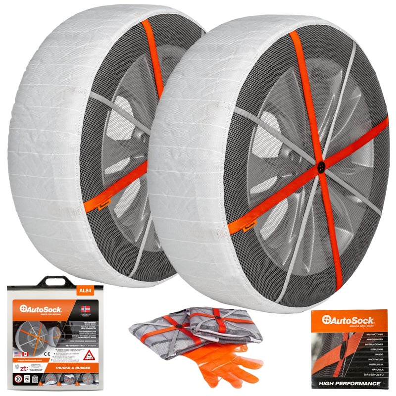 AutoSock for Commercial Vehicles and Trucks AL84 Snow Socks for Tires Pack of 2