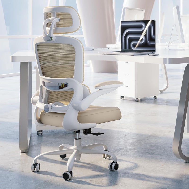 TRALT Office Chair Ergonomic Desk Chair, 330 LBS Home Mesh Office Desk Chairs with Wheels, Comfortable Gaming Chair, High Back Office Chair for Long Hours (Black) (Pale Beige) - Image 3