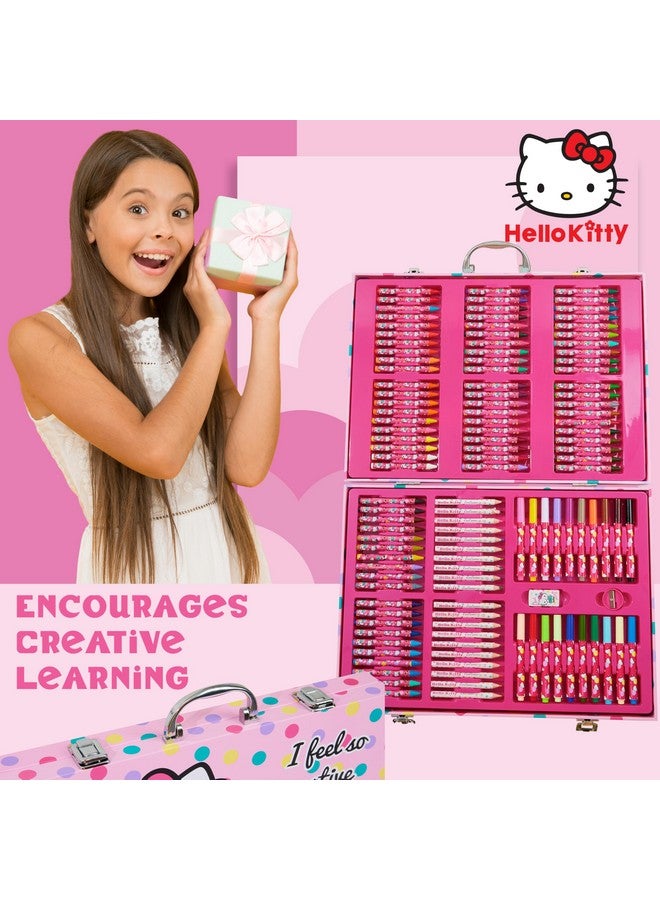 Hello Kitty مجموعة أدوات الرسم بأقلام ملونة هالو كيتي لوازم المدرسة للرسم للفتيات حقيبة سفر مع أقلام شمعية للفنون والحرف للأطفال من 4-12 - Image 3