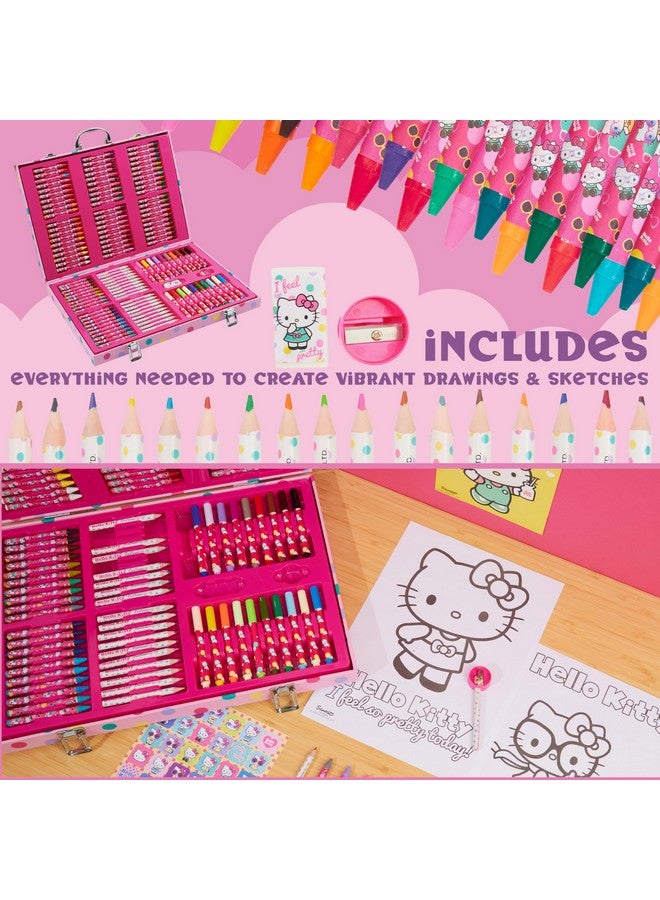 Hello Kitty مجموعة أدوات الرسم بأقلام ملونة هالو كيتي لوازم المدرسة للرسم للفتيات حقيبة سفر مع أقلام شمعية للفنون والحرف للأطفال من 4-12 - Image 4
