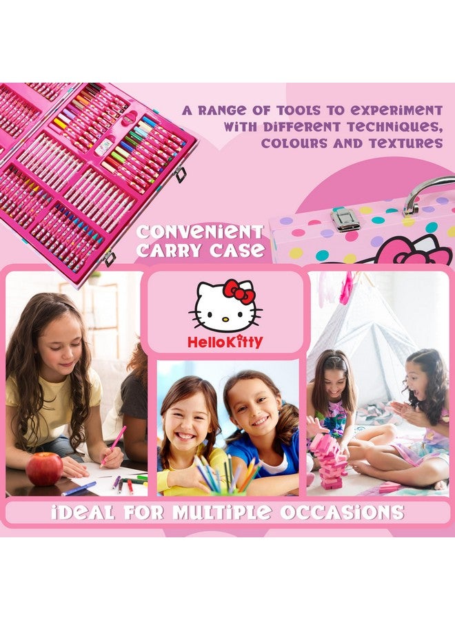 Hello Kitty مجموعة أدوات الرسم بأقلام ملونة هالو كيتي لوازم المدرسة للرسم للفتيات حقيبة سفر مع أقلام شمعية للفنون والحرف للأطفال من 4-12 - Image 5