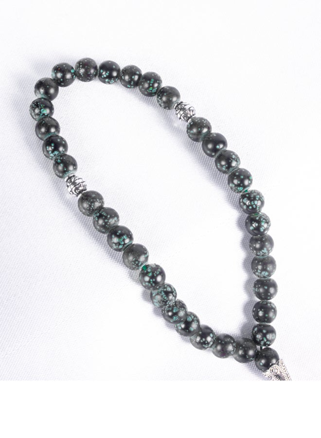 ذا بلاك بيرل اكسسوريز سبحة من حجر المرمر  الأسود الاخضر  من 33 حبة - Image 4